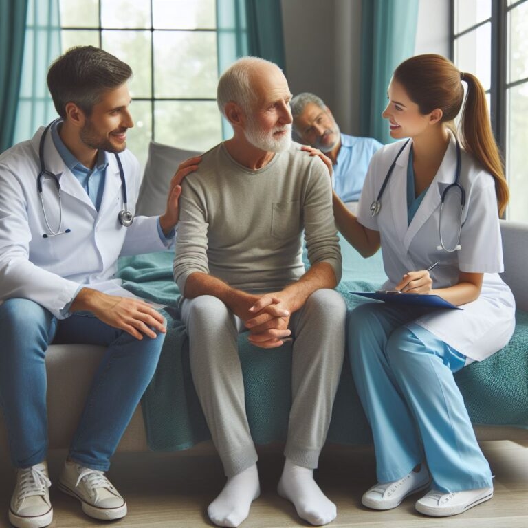 Uma equipe médica e terapêutica sorrindo e acolhedora, demonstrando profissionalismo e dedicação aos pacientes.