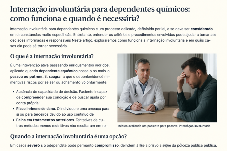 Internação involuntária para dependentes químicos: como funciona e quando é necessária?