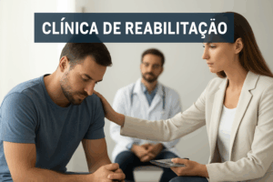 Paciente em clínica de reabilitação recebendo apoio terapêutico e acompanhamento médico 24h