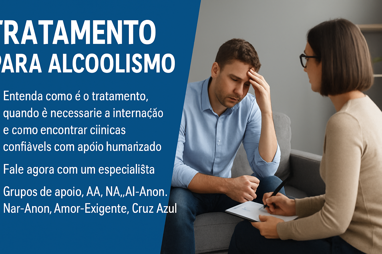 Paciente recebendo atendimento terapêutico durante tratamento para alcoolismo em clínica de recuperação