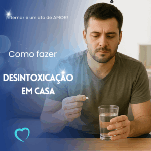 Homem sentado em casa refletindo sobre o início da desintoxicação, comparando com a segurança de uma clínica especializada.