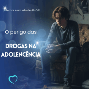 Adolescente sentado sozinho em quarto com expressão pensativa e preocupada, simbolizando o perigo das drogas na adolescência